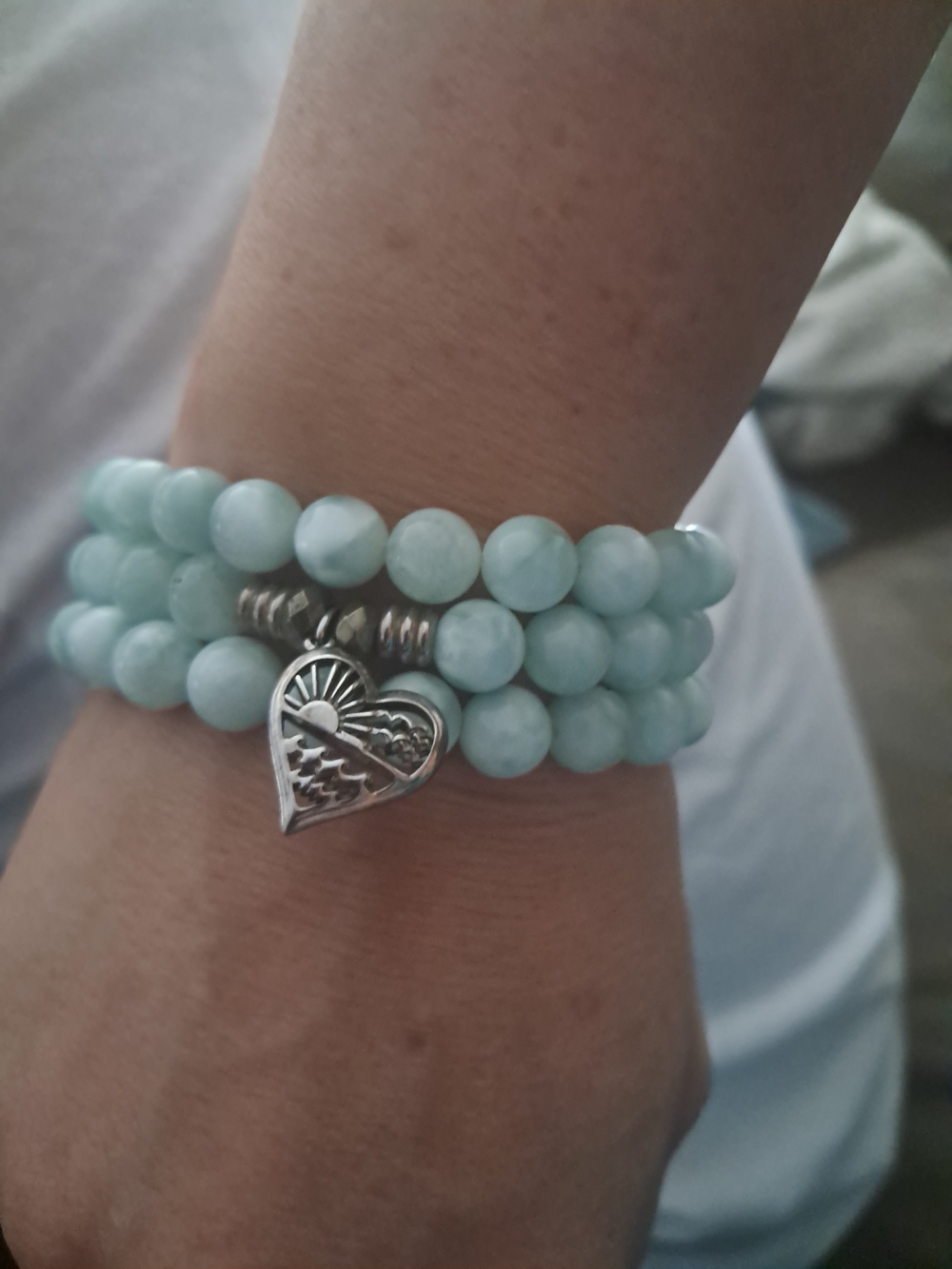 Authentic T. Jazelle Amazonite Rising Sun Wave Heart 3-Bracelet Stack